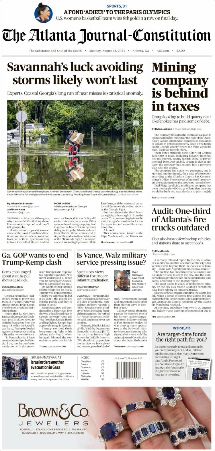 Portada de The Atlanta Journal-Constitution (USA)