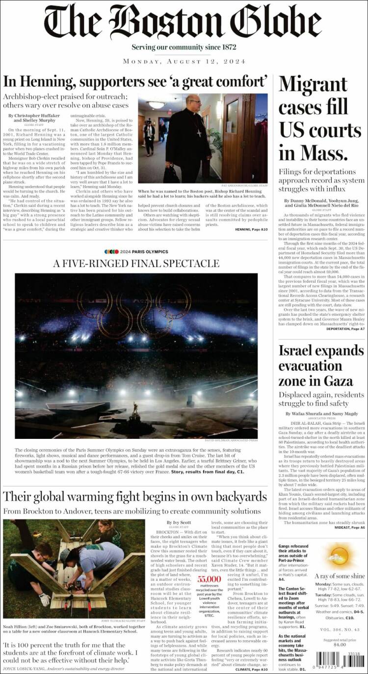 Portada de Boston Globe (USA)