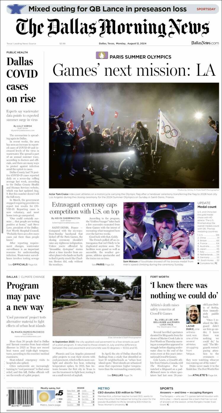 Portada de Dallas Morning News (USA)