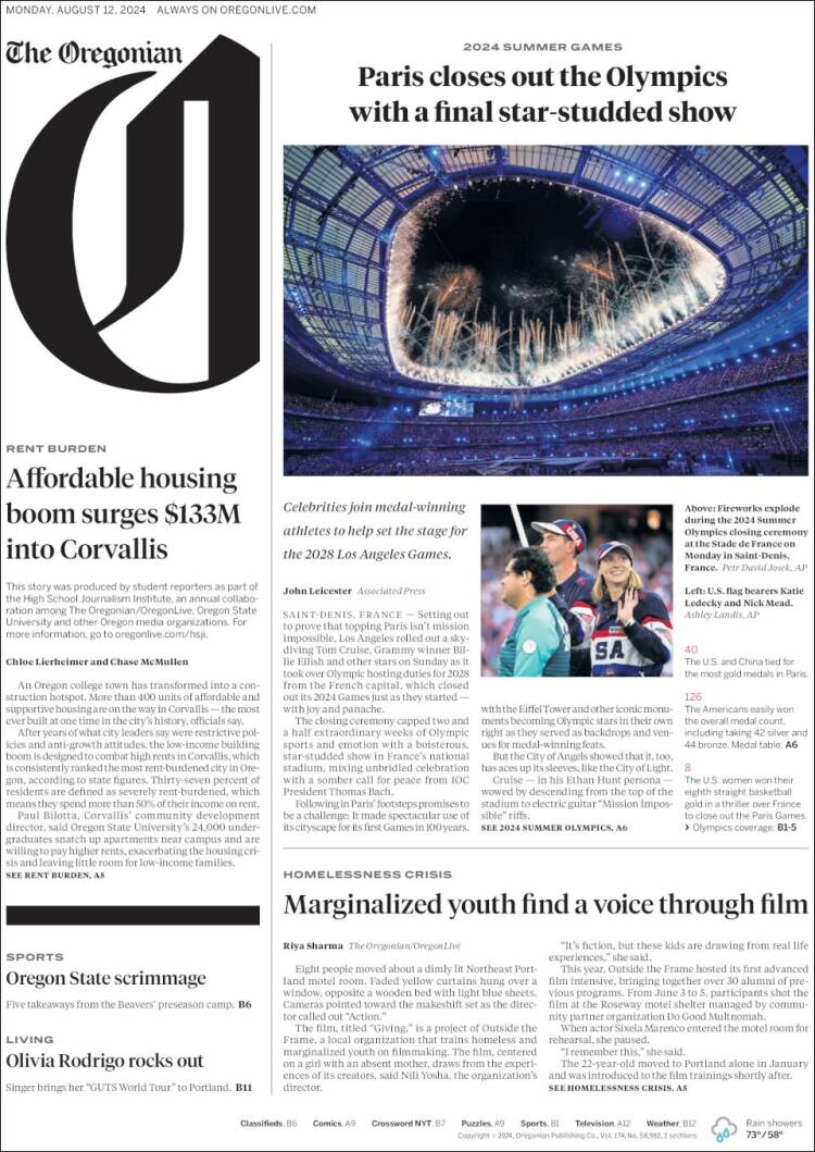 Portada de The Oregonian (USA)