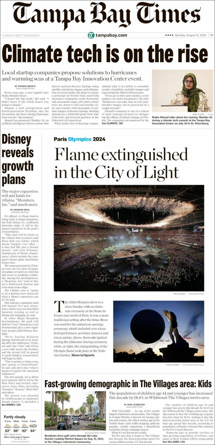 Portada de Tampa Bay Times (USA)