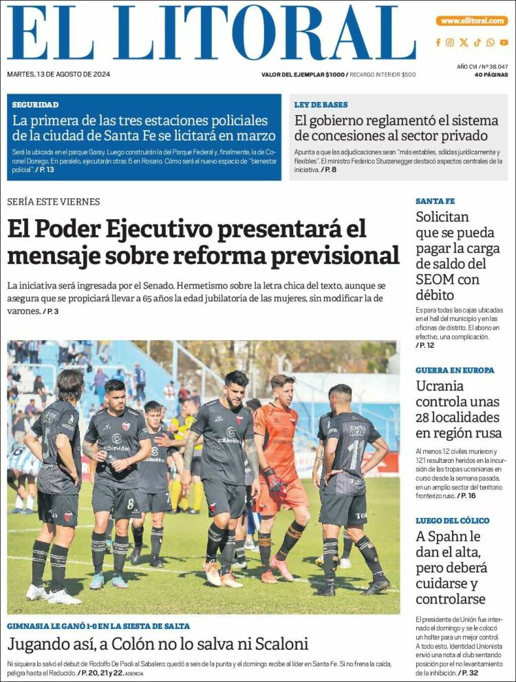 Portada de Diario El Litoral (Argentina)