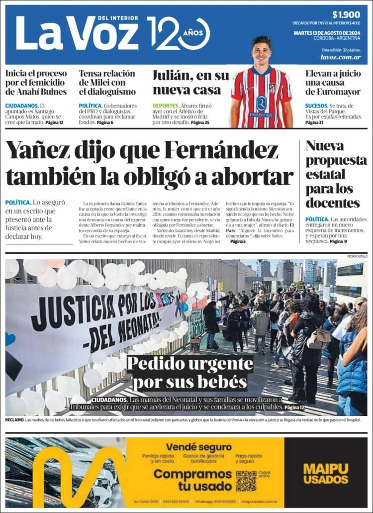 Portada de La Voz del Interior (Argentina)