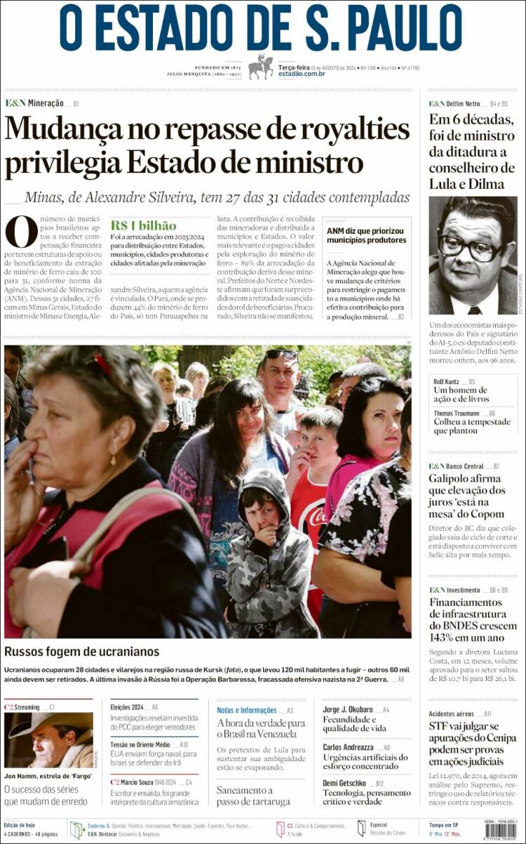 Portada de O Estado de São Paulo (Brasil)
