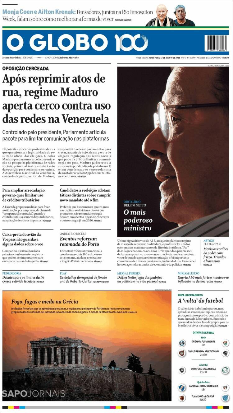 Portada de O Globo (Brasil)