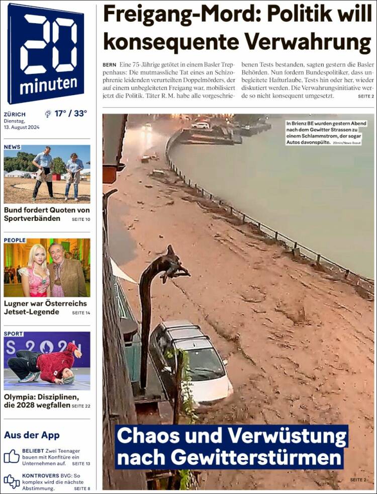 Portada de 20Minuten - Zürich (Suiza)