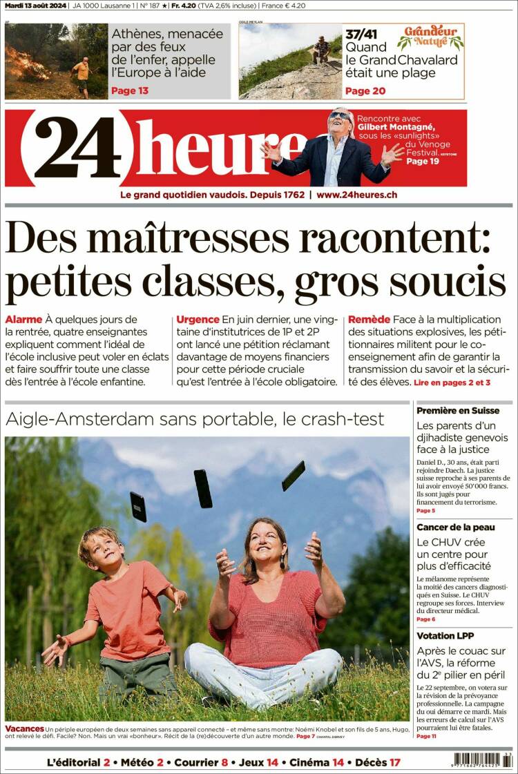 Portada de 24 Heures (Suiza)