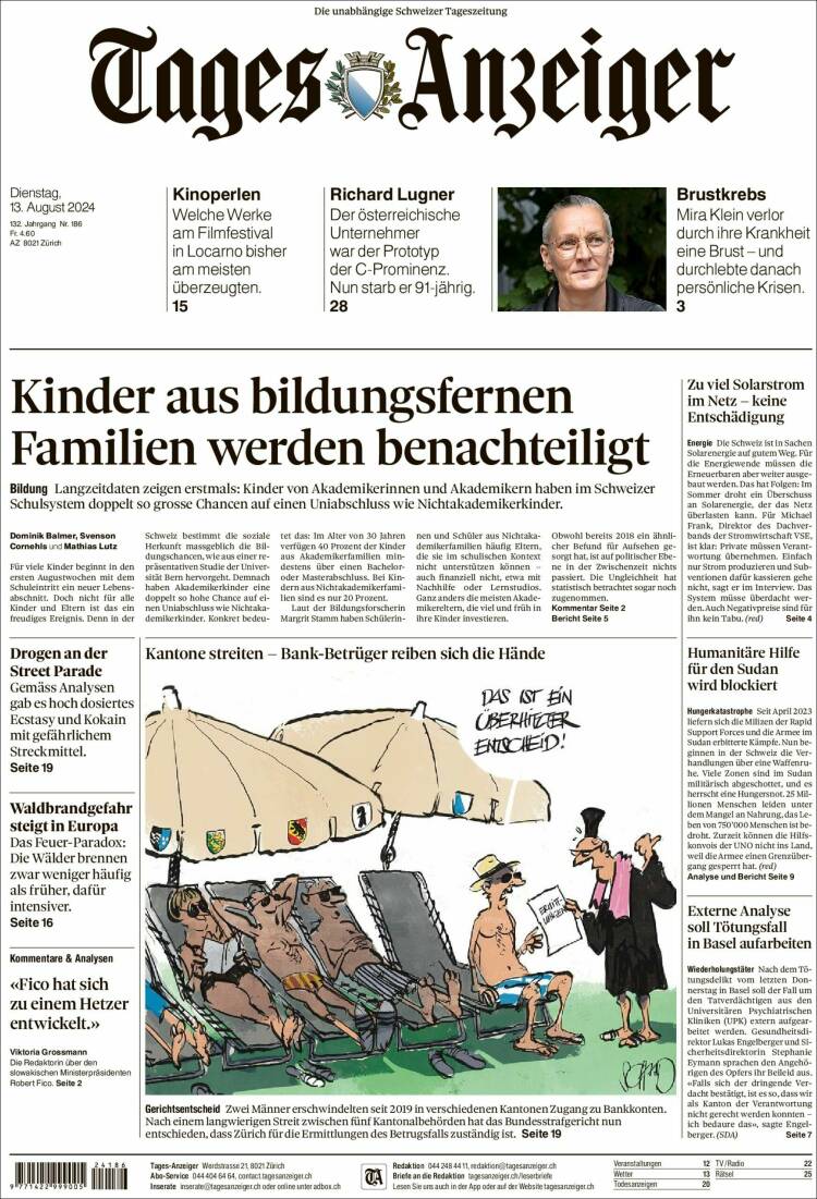Portada de Tages-Anzeiger (Suiza)