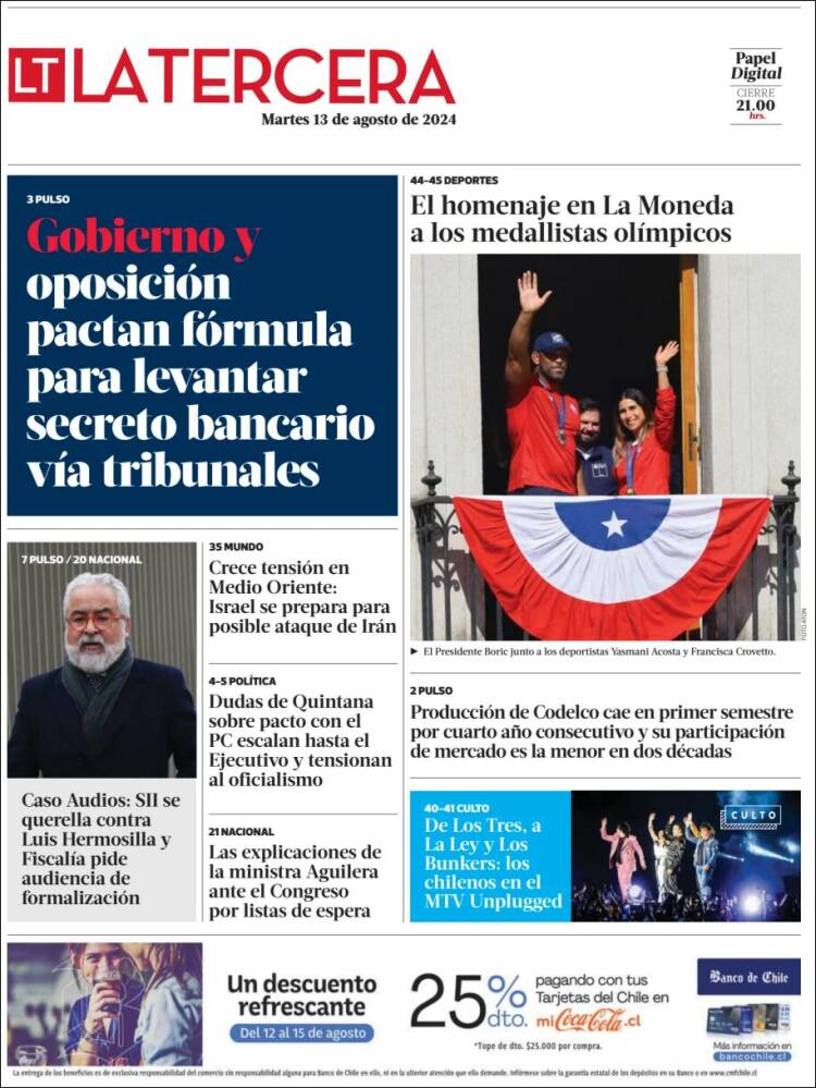 Portada de La Tercera (Chile)