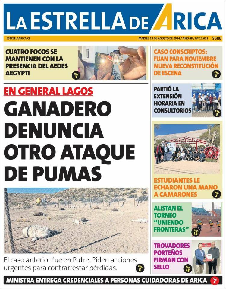 Portada de La Estrella de Arica (Chile)