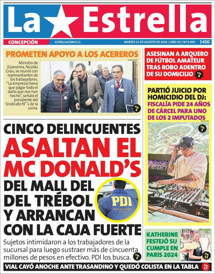 Portada de La Estrella de Concepción (Chile)