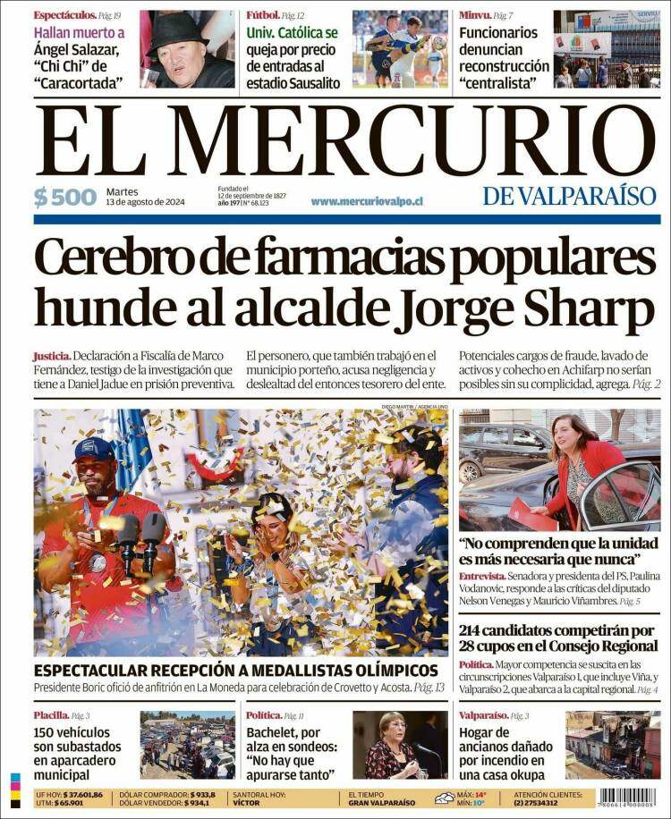 Portada de Mercurio de Valparaiso (Chile)