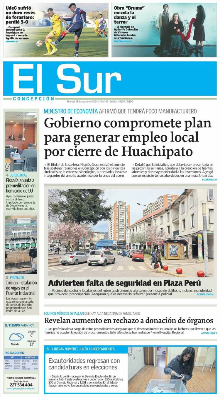 Portada de El Sur (Chile)