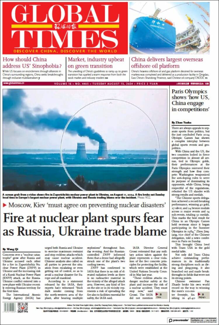 Portada de The Global Times (China)