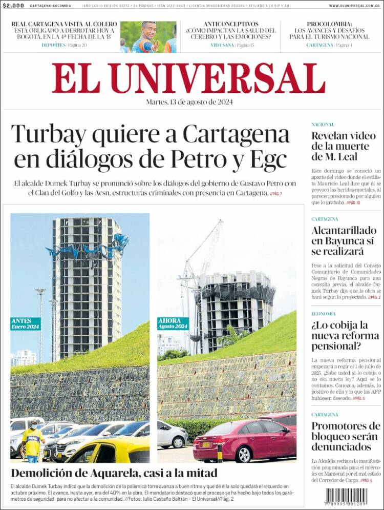 Portada de El Universal (Colombia)