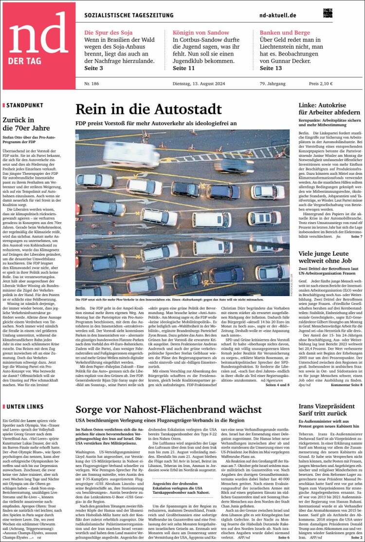 Portada de Neues Deutschland (Alemania)