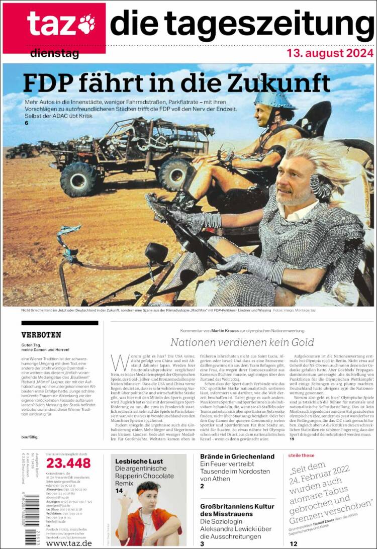 Portada de Die Tageszeitung (Alemania)