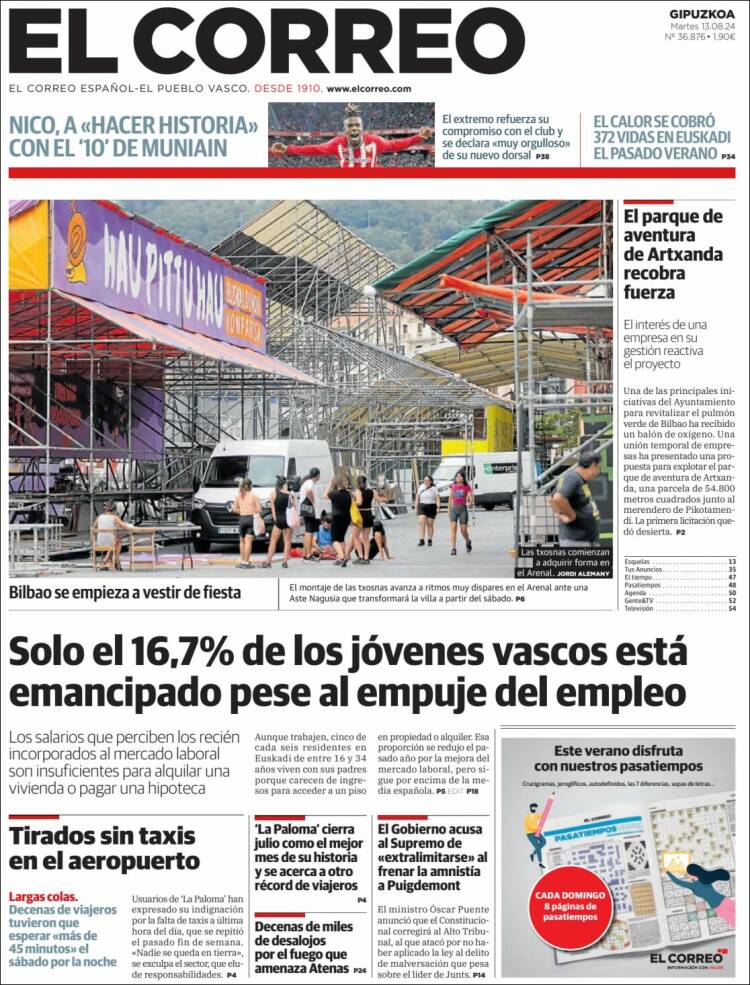 Portada de El Correo - Guipuzcoa (España)