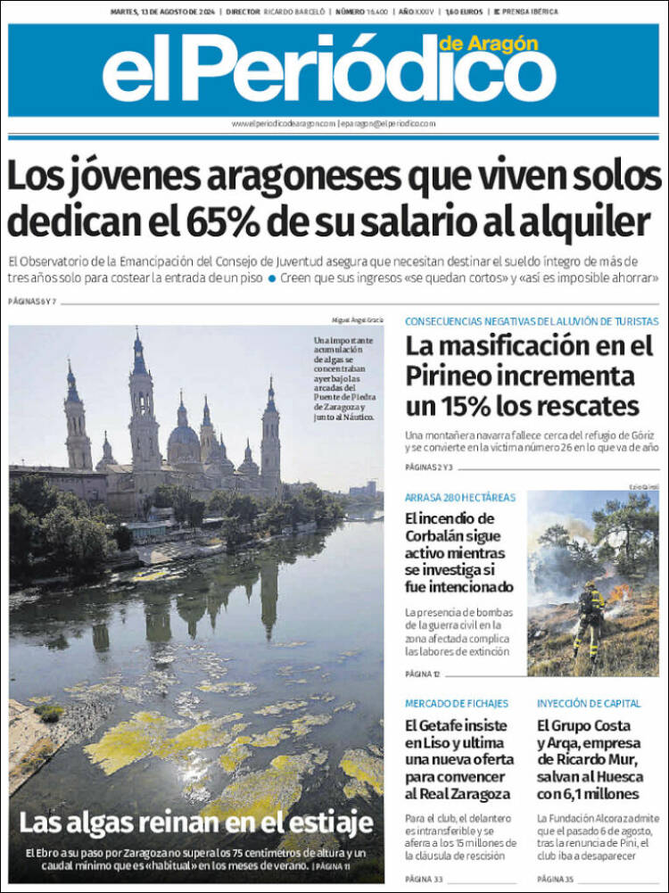 Portada de El Periódico de Aragón (España)