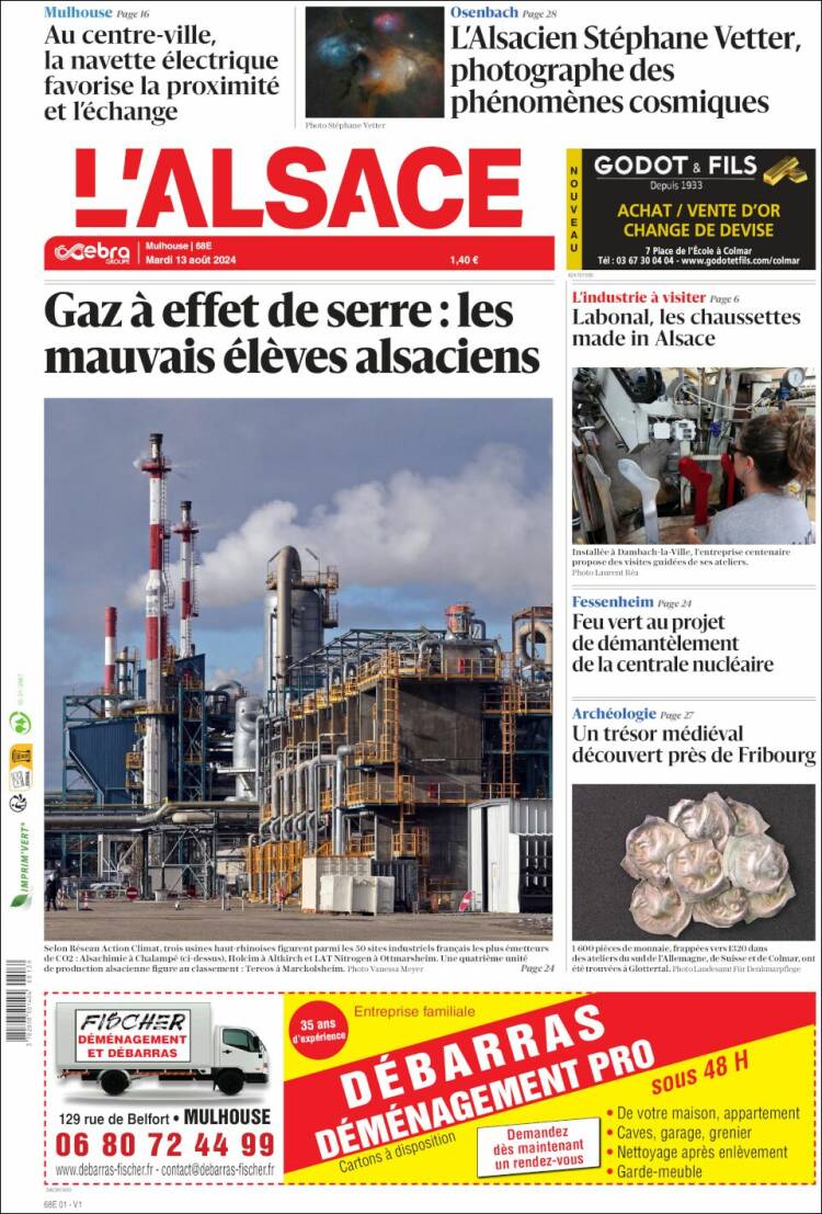 Portada de Journal L'Alsace (Francia)