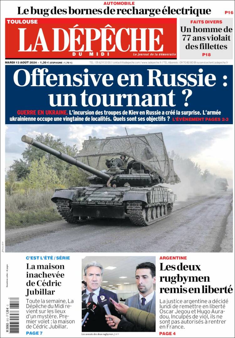 Portada de La Dépêche du Midi (Francia)