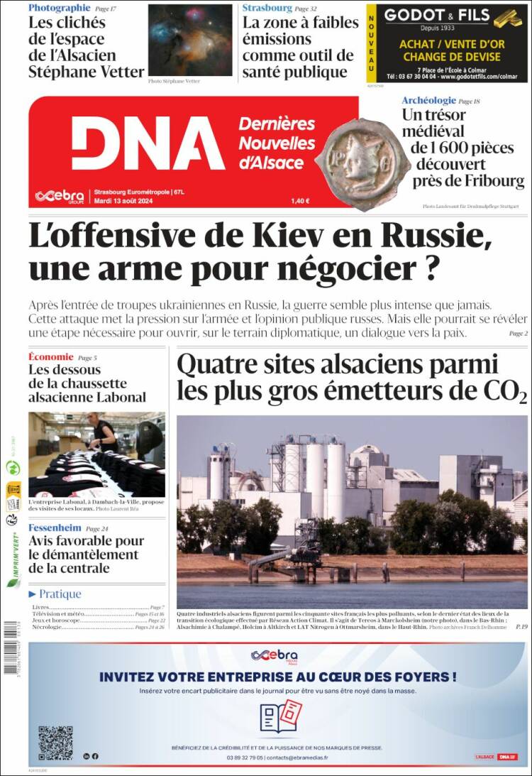 Portada de Les Dernières Nouvelles d'Alsace (Francia)
