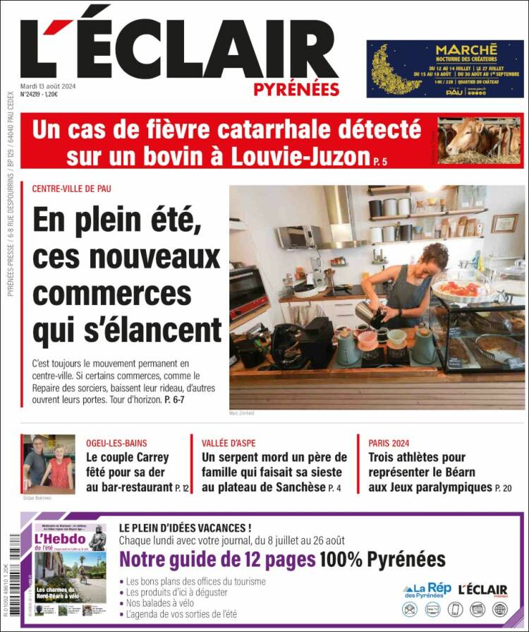 Portada de L'Eclair des Pyrénées (Francia)