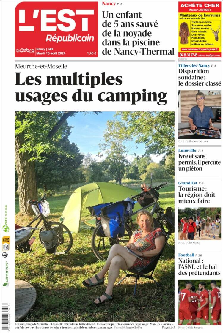 Portada de L'Est Republicain (Francia)