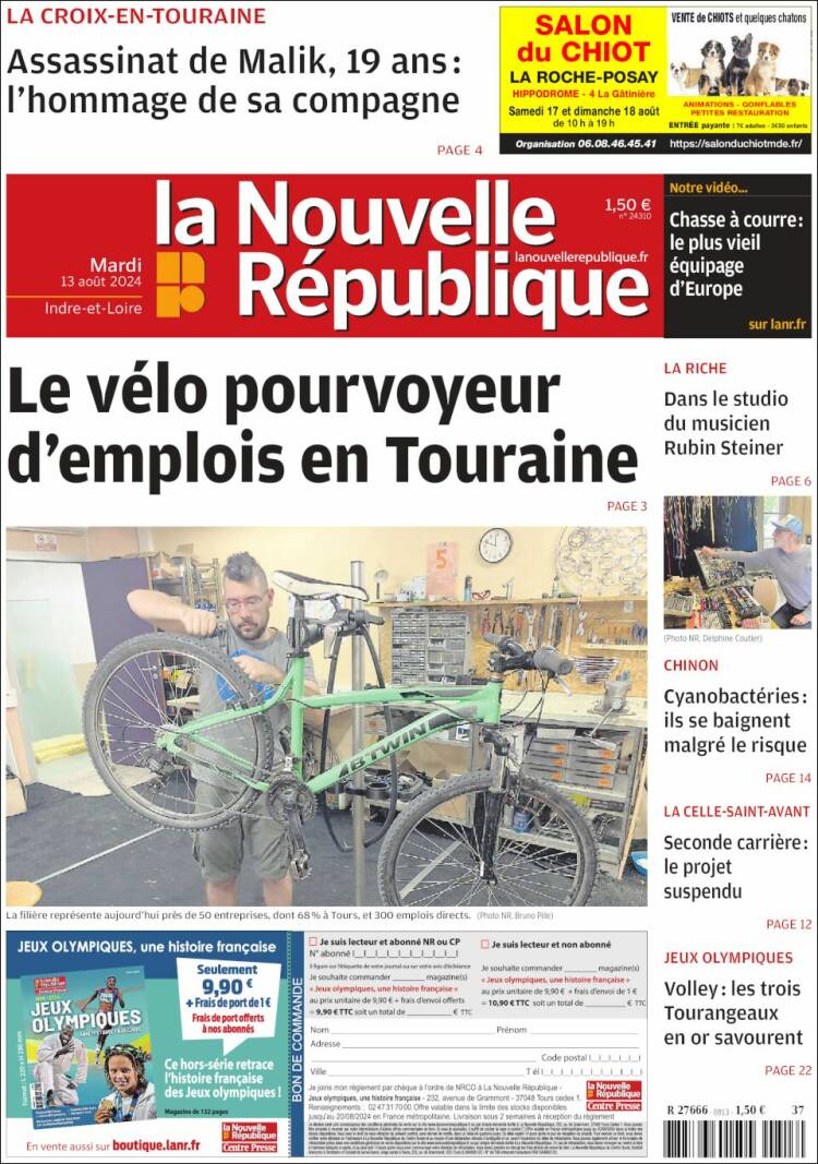 Portada de La Nouvelle Republique (Francia)