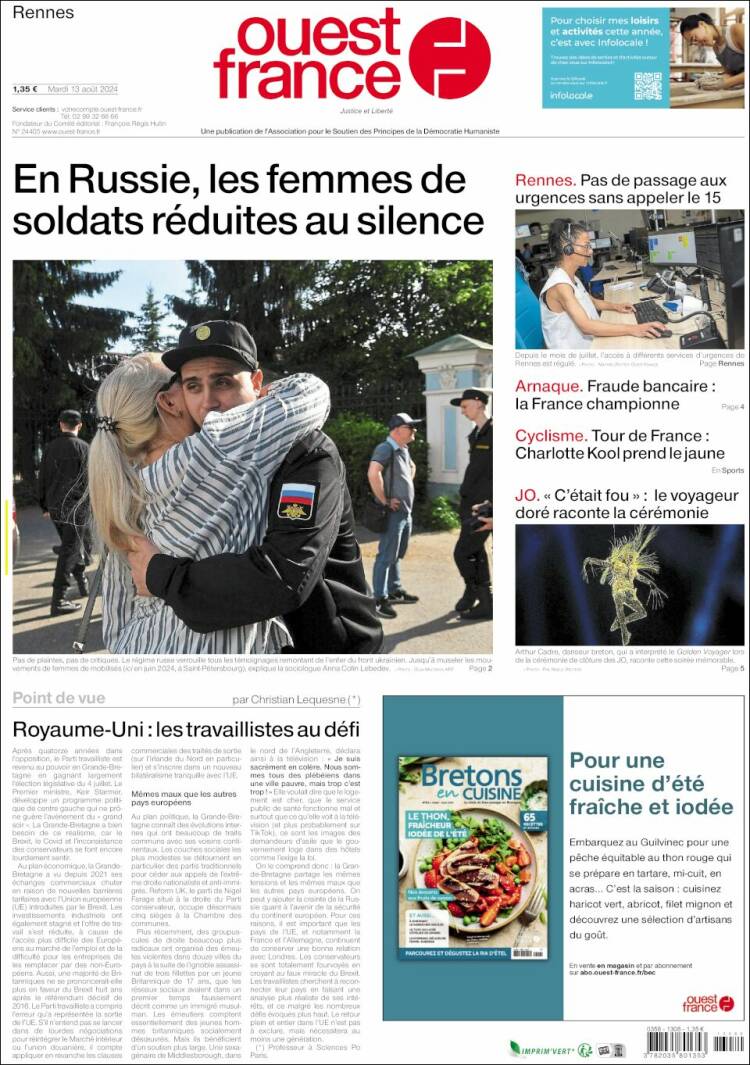 Portada de Ouest France (Francia)