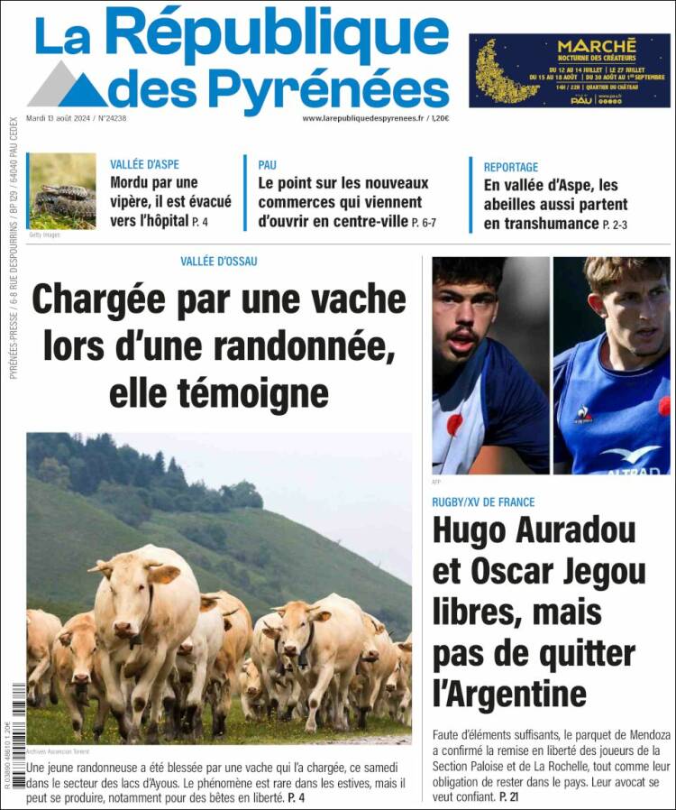 Portada de La République des Pyrénées (Francia)