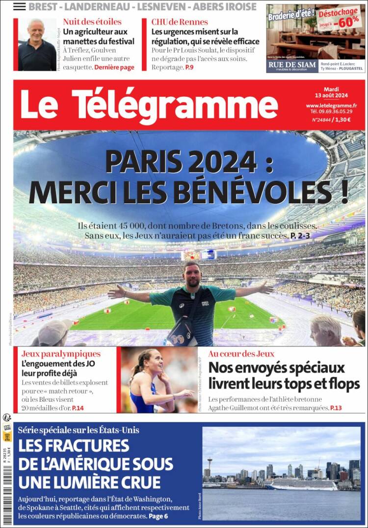 Portada de Télégramme (Francia)