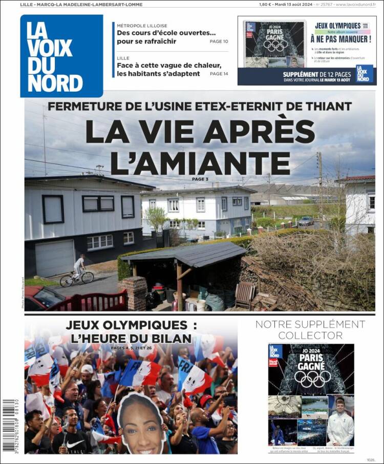 Portada de La Voix du Nord (Francia)