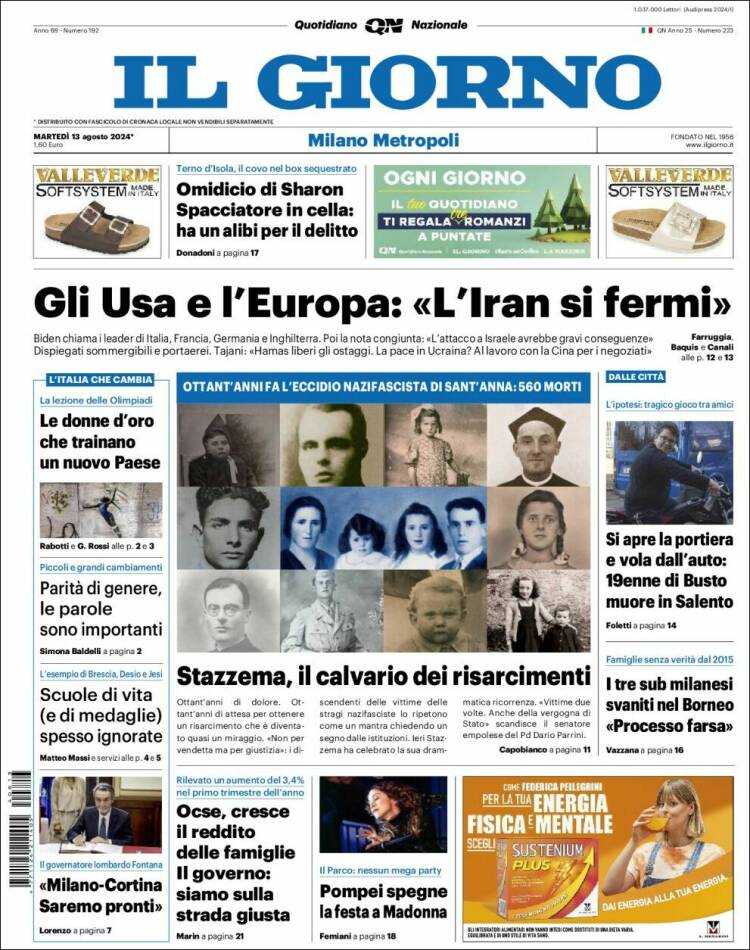Portada de Il Giorno (Italia)