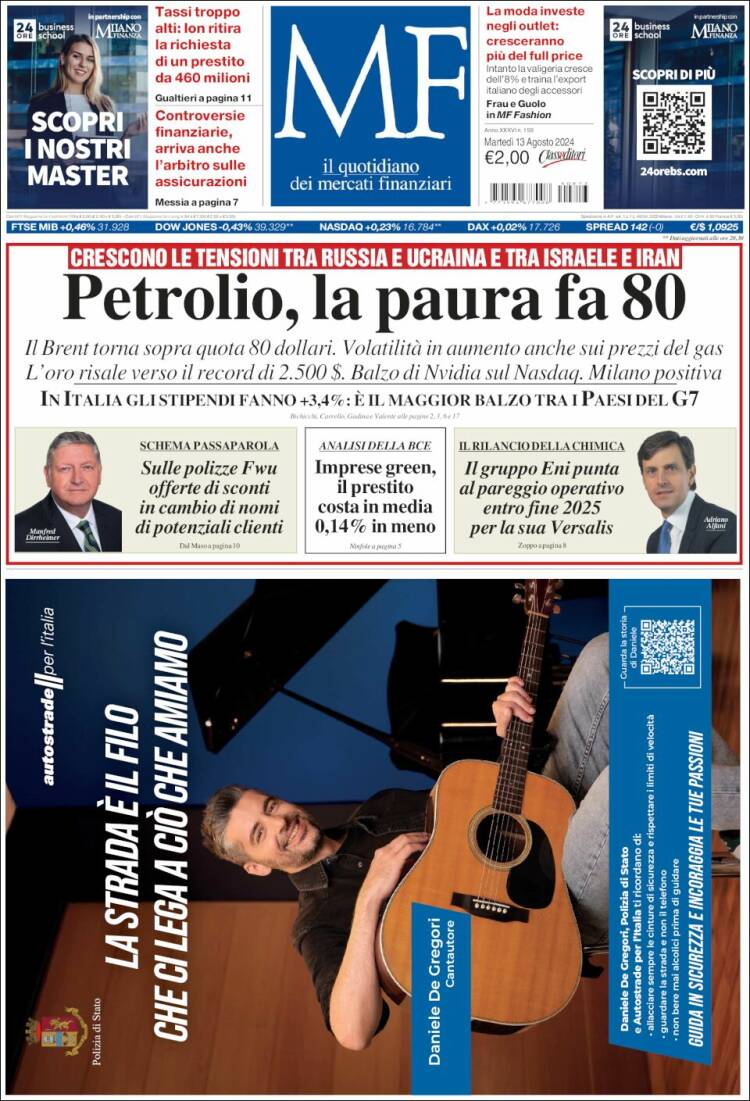 Portada de Milano Finanza (Italia)