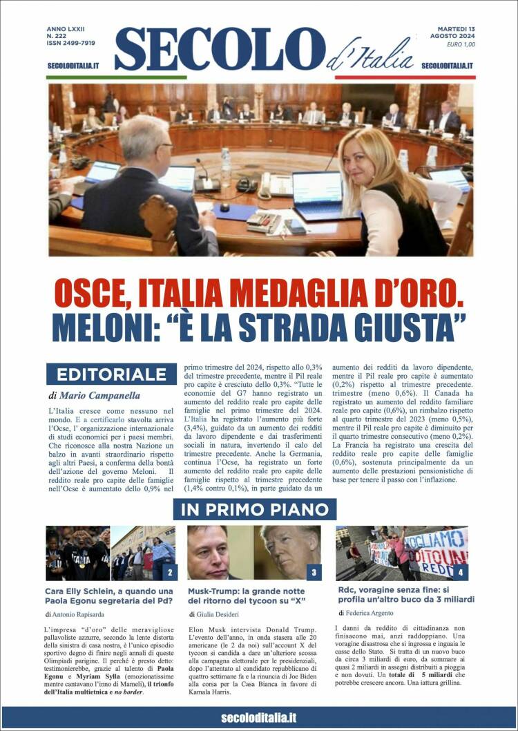 Portada de Secolo d'Italia (Italia)