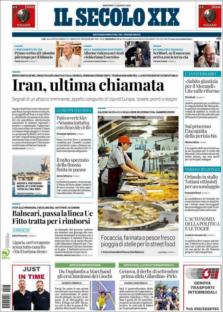 Portada de Il Secolo XIX (Italia)