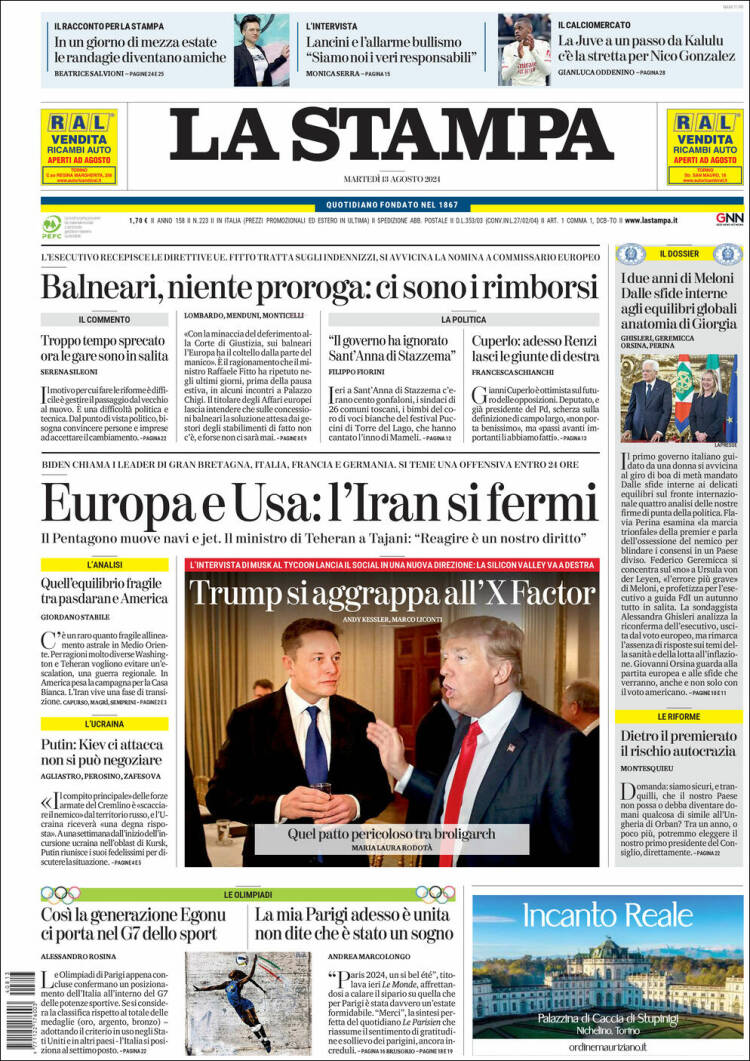 Portada de La Stampa (Italia)