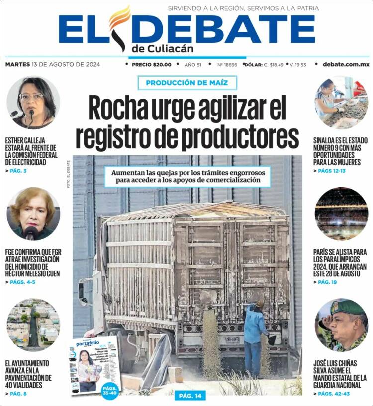 Portada de El Debate de Culiacán (México)
