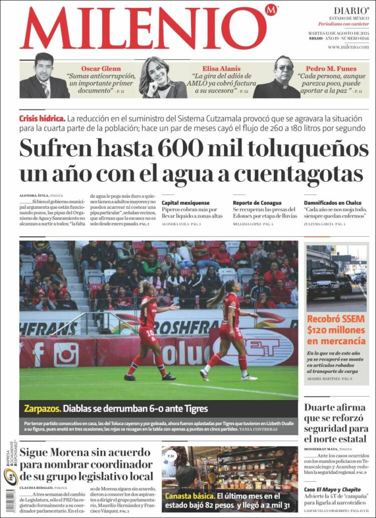 Portada de Milenio - Estado de México (México)