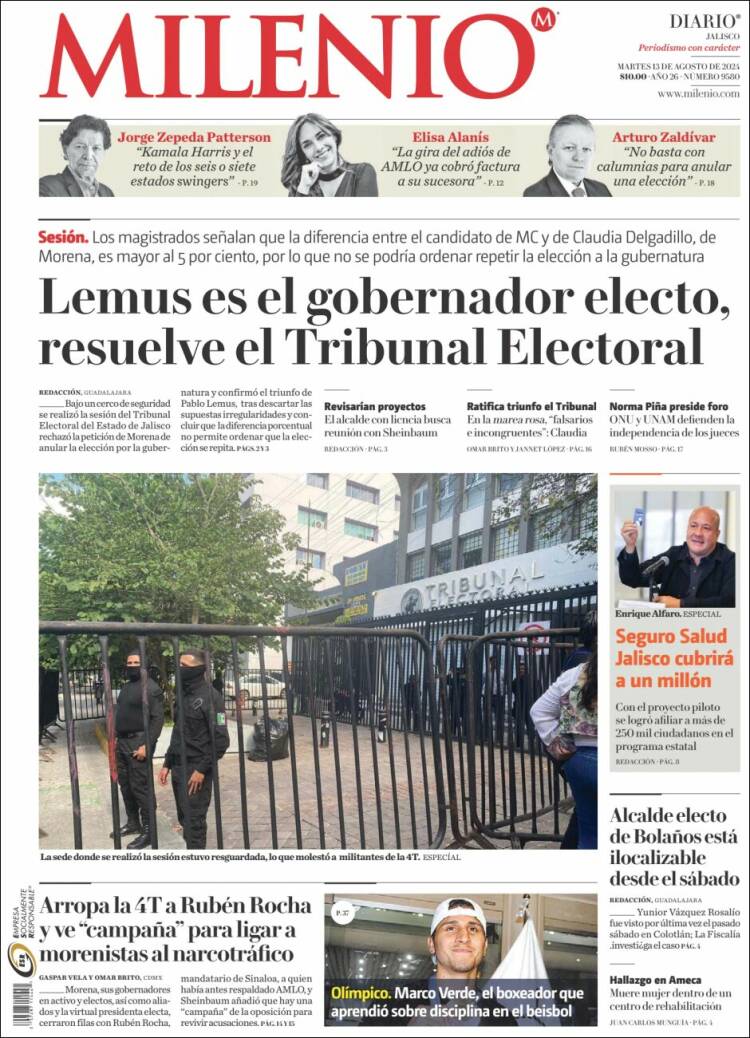 Portada de Milenio - Jalisco (México)
