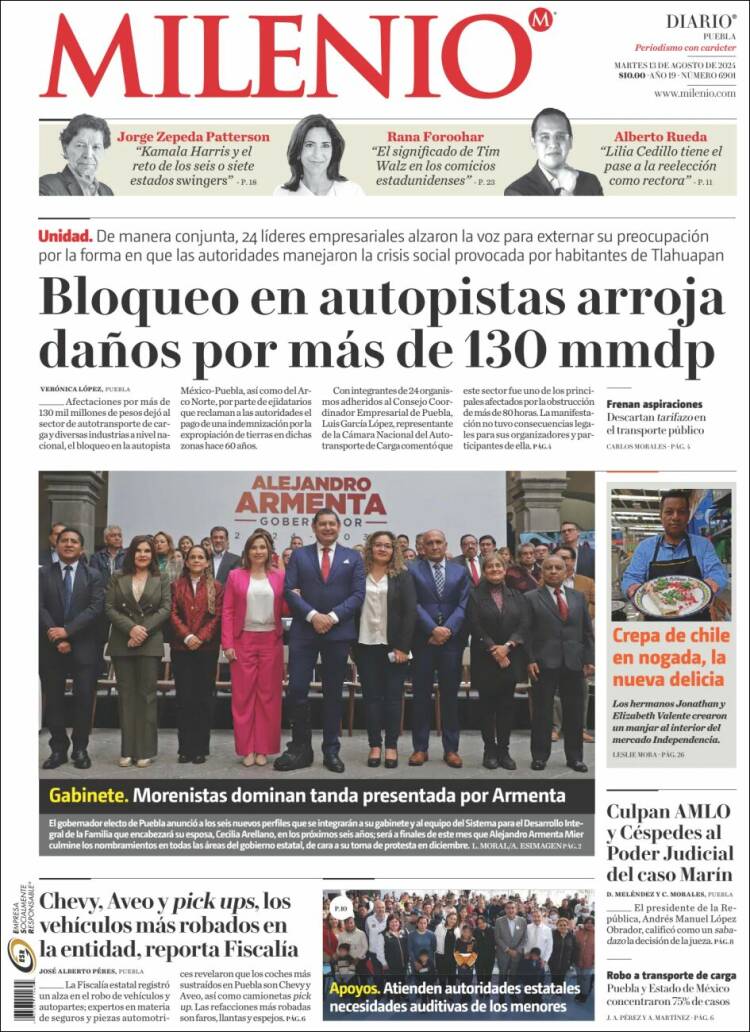 Portada de Milenio de Puebla (México)