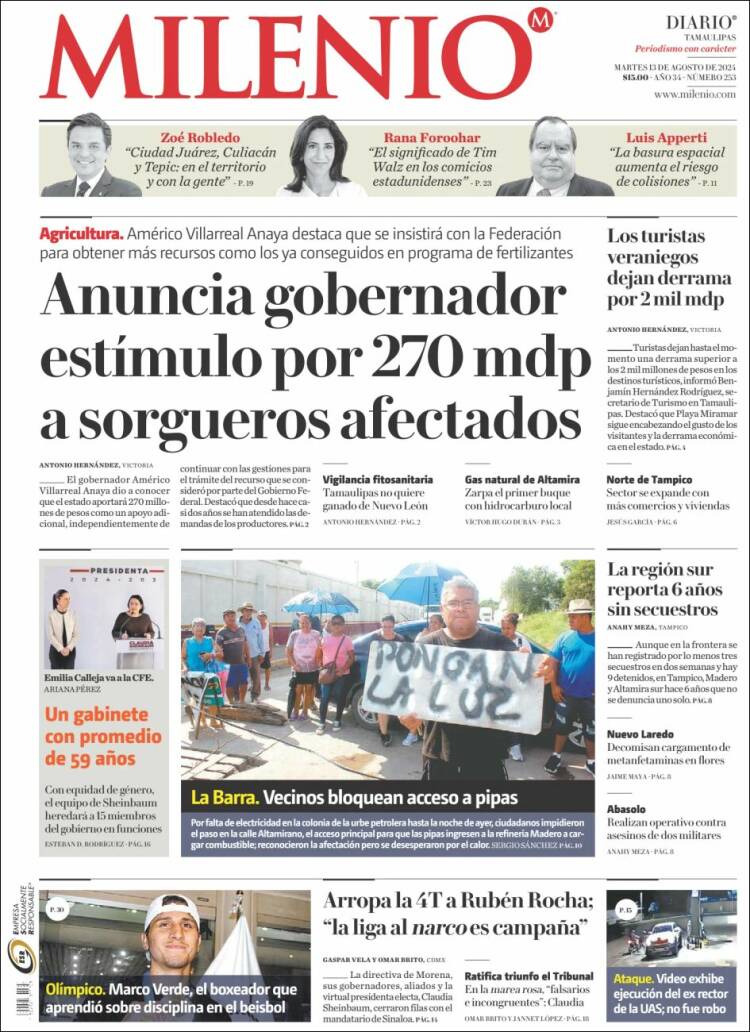 Portada de Milenio - Tamaulipas (México)