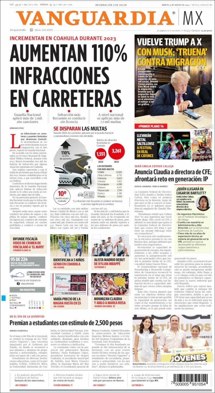 Portada de Vanguardia (México)