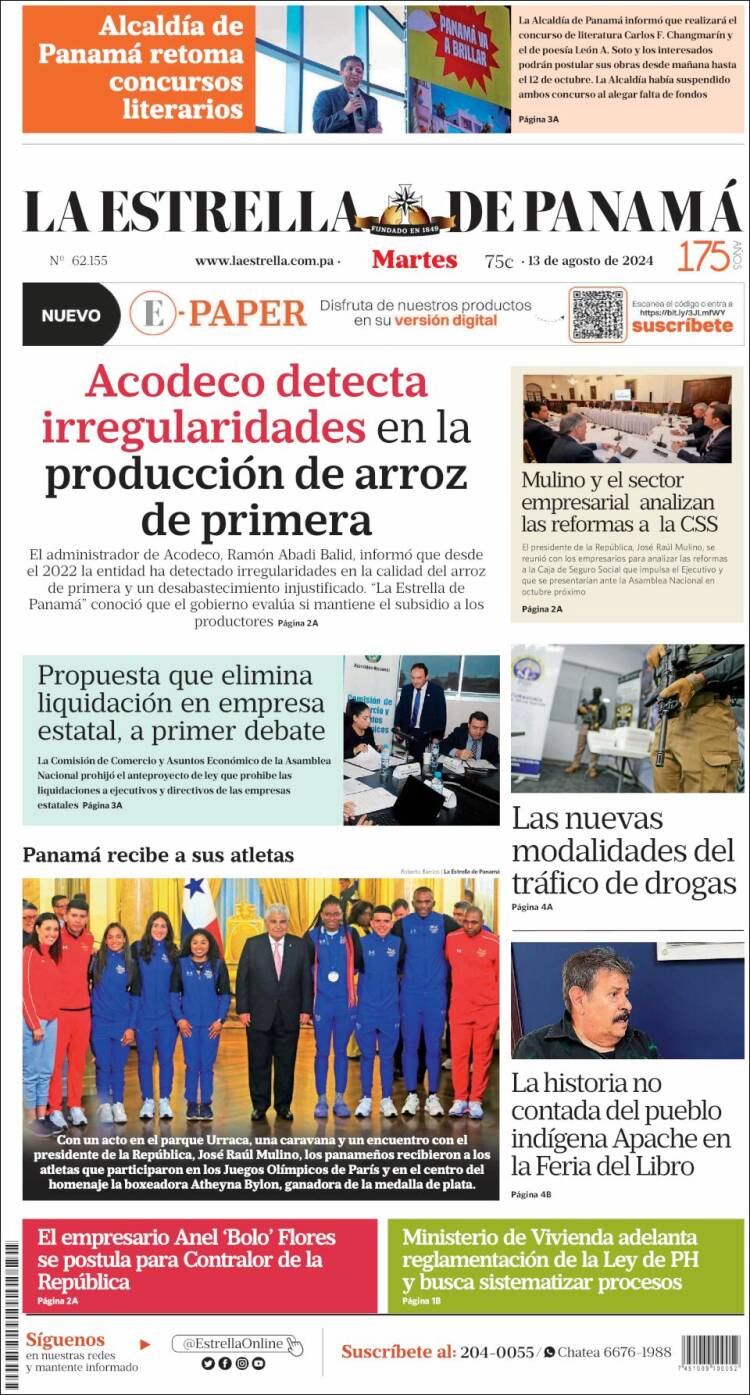 Portada de La Estrella de Panamá (Panamá)