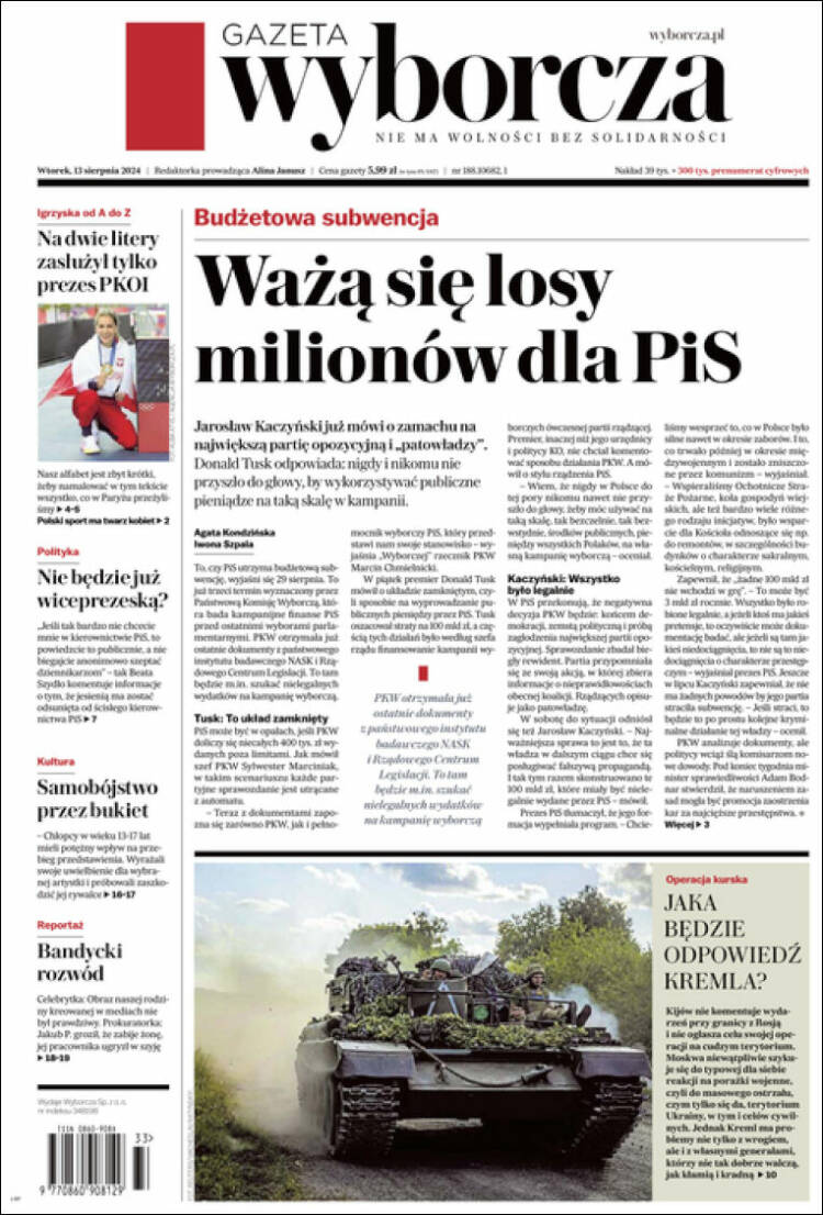 Portada de Gazeta Wyborcza (Polonia)