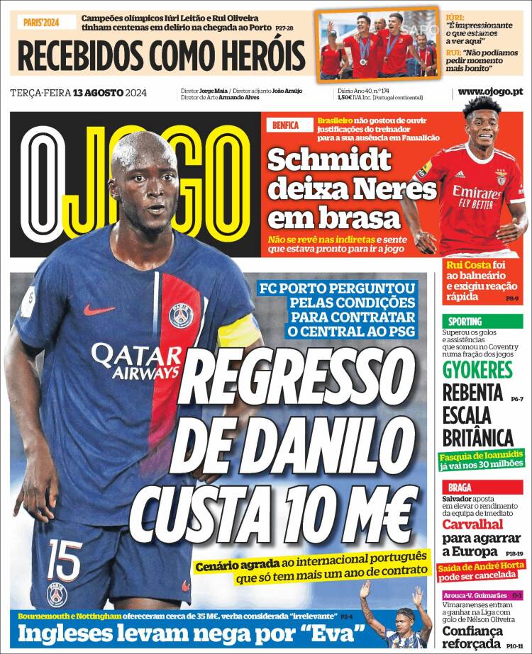 Portada de O Jogo (Portugal)