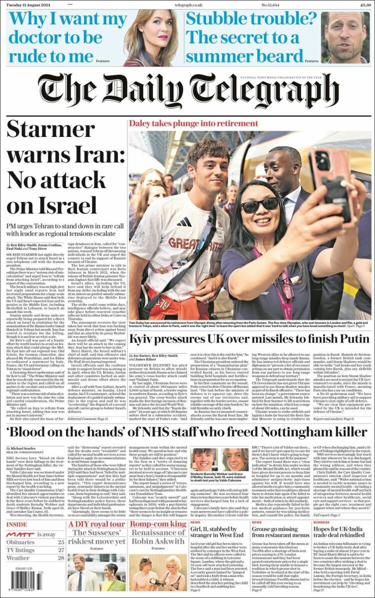 Portada de Daily Telegraph (Reino Unido)