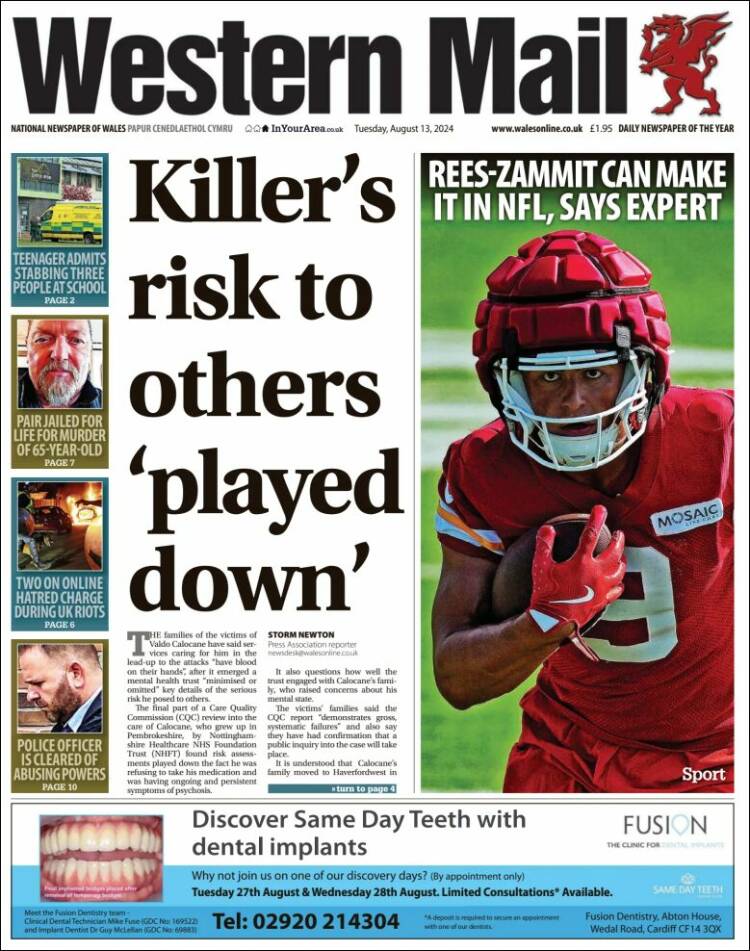 Portada de Western Mail (Reino Unido)