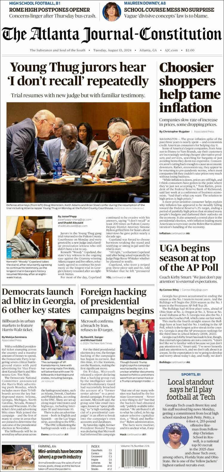 Portada de The Atlanta Journal-Constitution (USA)